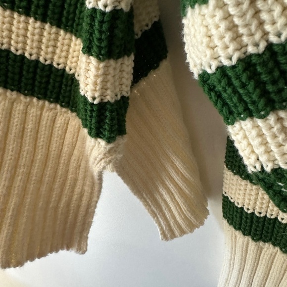 Madewell Cream and Forest Green Striped Turtleneck Cableknit Sweater - Picture 6 of 8